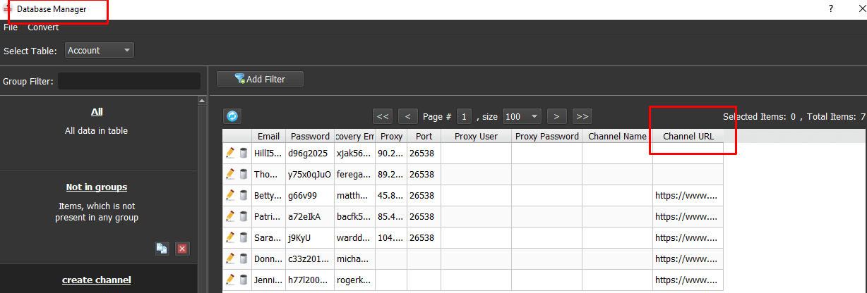 channel URL - database manager