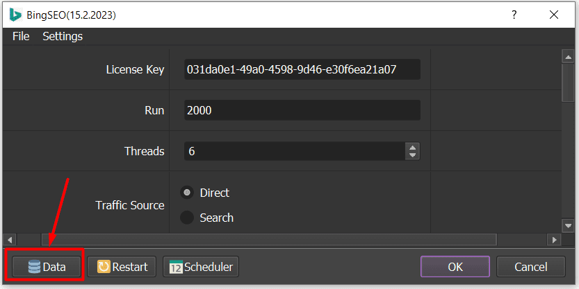 BingSEO tool - input