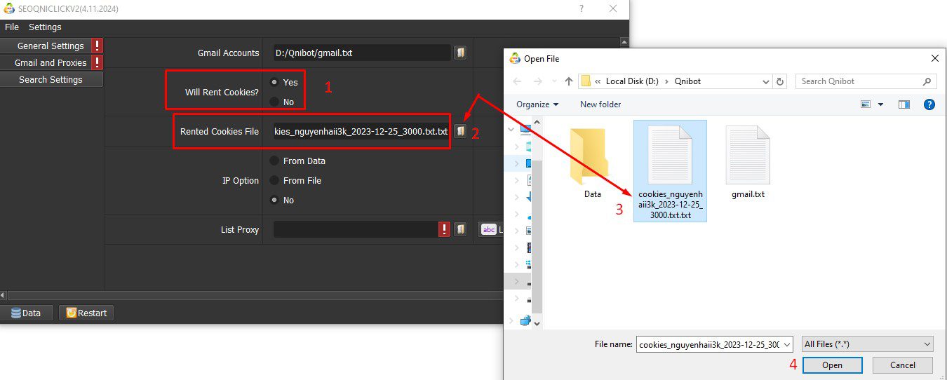 Dẫn file cookies Gmail thuê vào phần mềm SEO tốt nhất