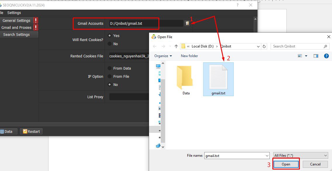 Dẫn file Gmail vào phần mềm SEO tốt nhất