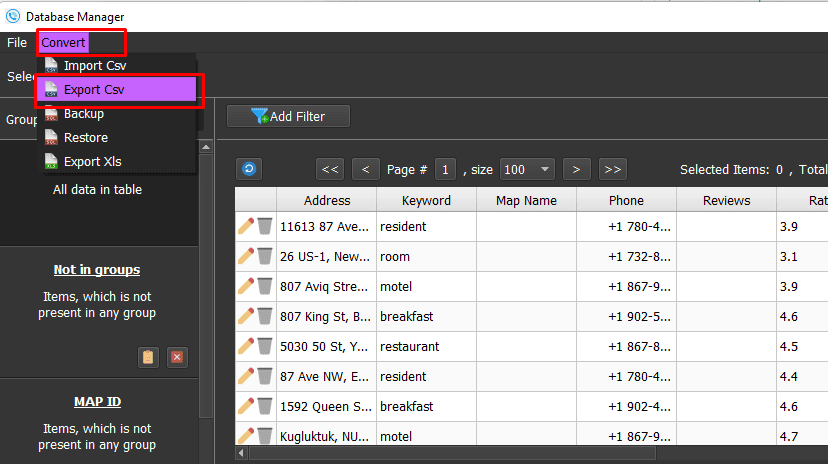 export results after collecting information from Google