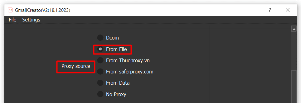 Gmail bot - proxy from file