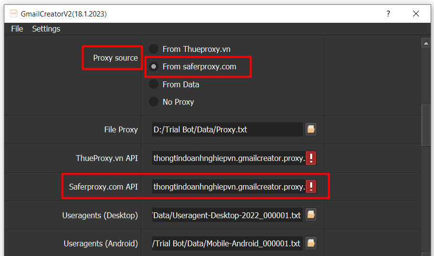 GmailCreator tool - proxy url
