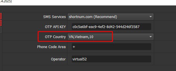 OTP Country - Tool tạo tài khoản Instagram