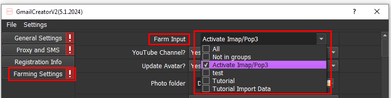 Gmail account creator - select group of accounts