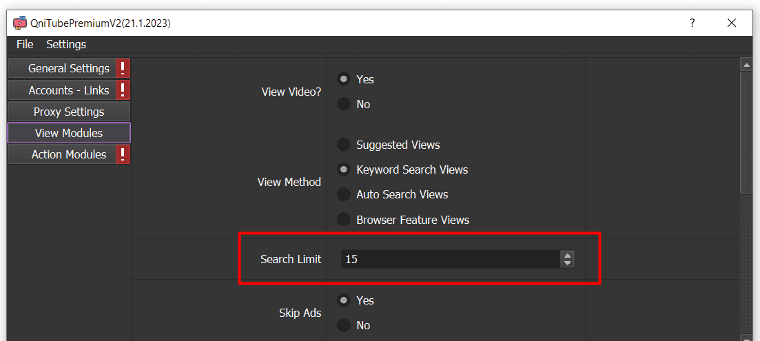 YouTube view software - search limit