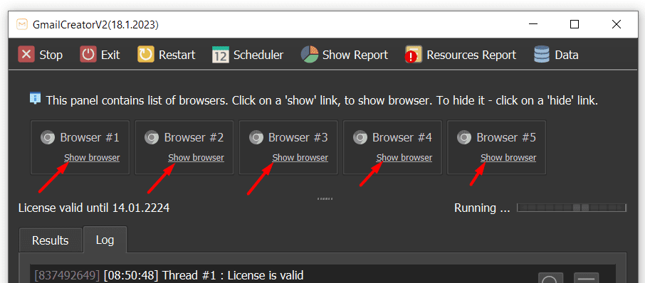 Gmail account creator - show browser