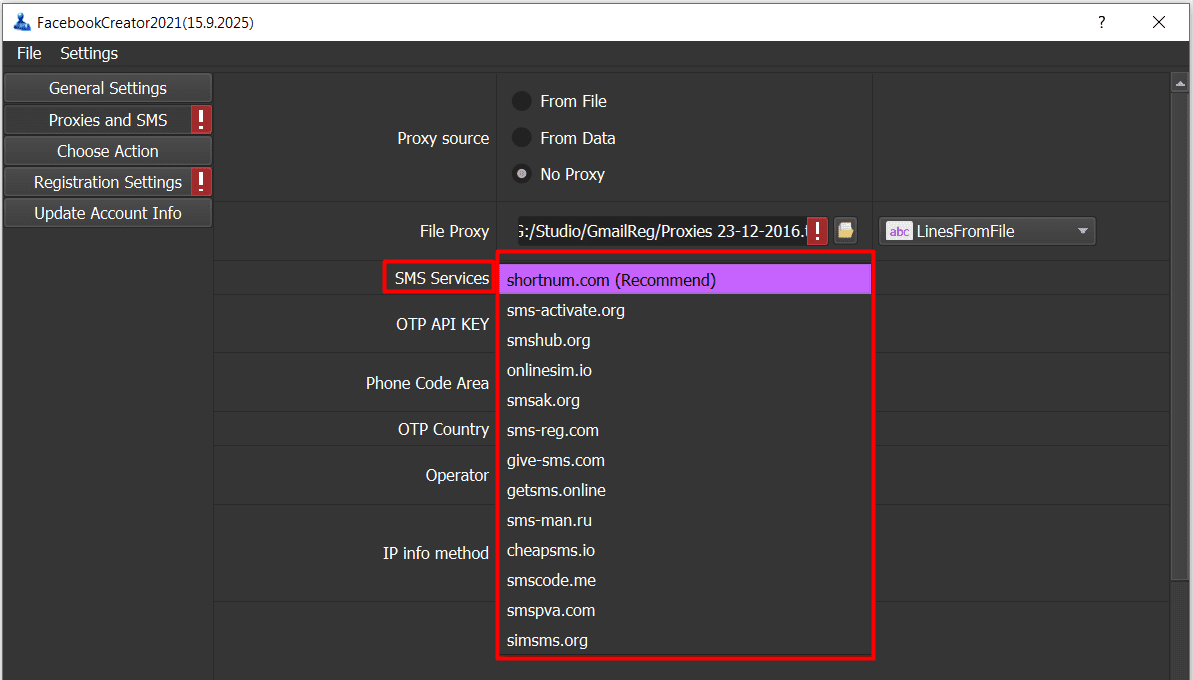 sms service - facebook account creator