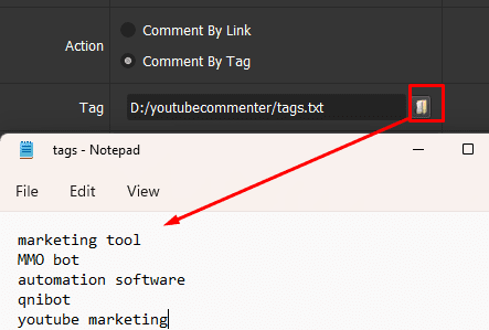 tag file setting - Youtube comment increaser