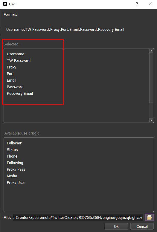 Xuất tài khoản Twitter trong tool tạo nick Twitter