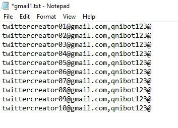 File Gmail trong tool tạo nick Twitter
