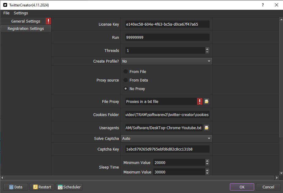 Giao diện tool tạo nick Twitter