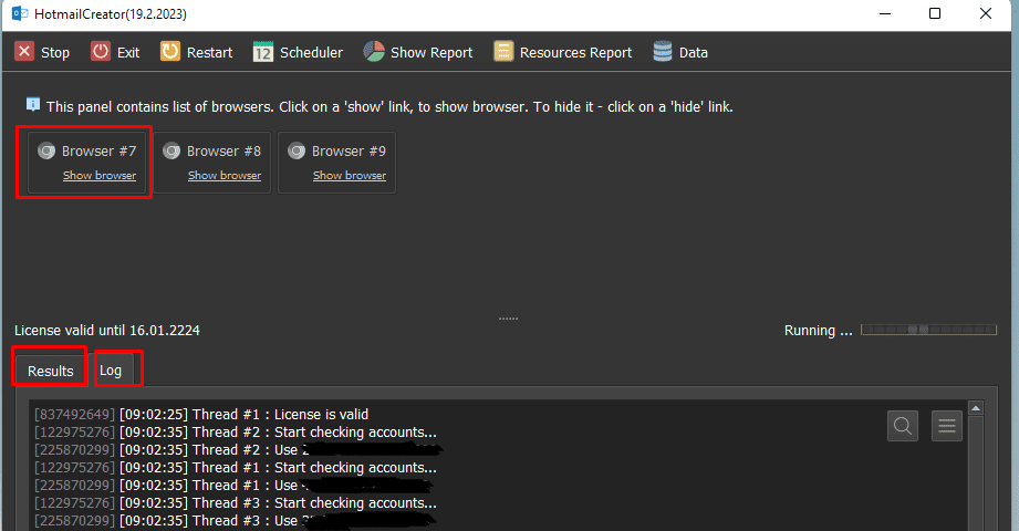 How to show browsers and logs while creating bulk hotmail accounts