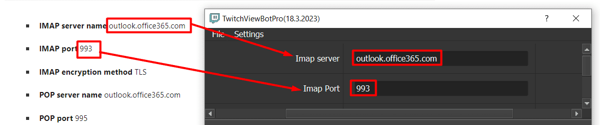 Imap server - Imap port - twitch view bot 