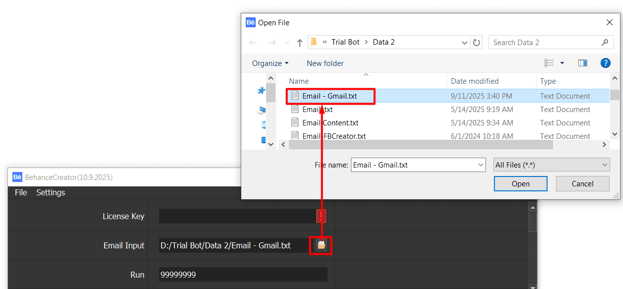 import email file - behance account creator