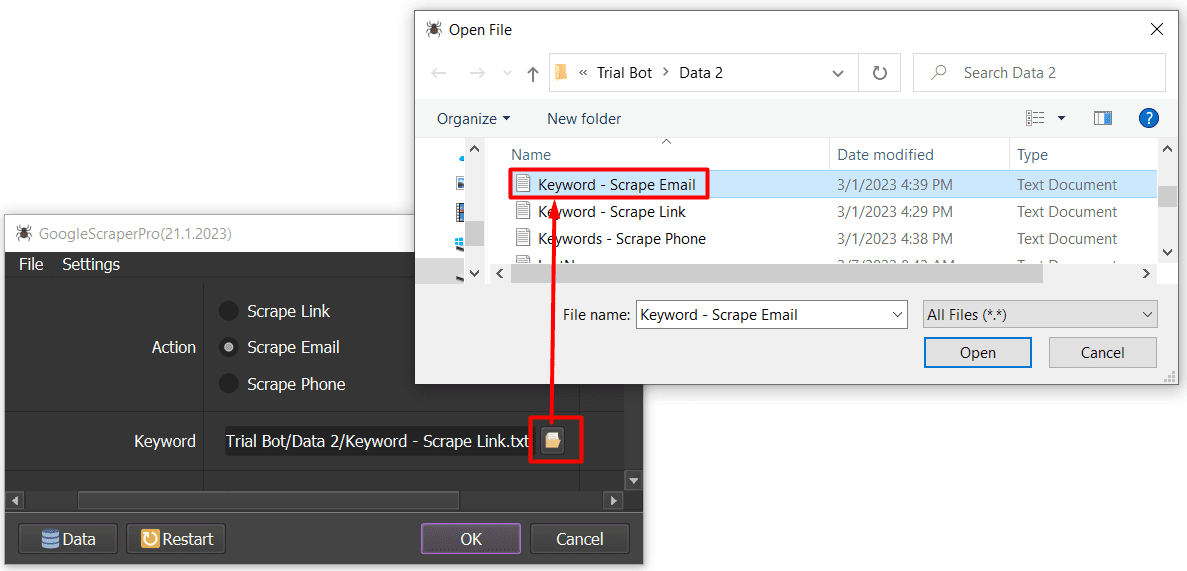Google scraper -  import keyword - scrape email