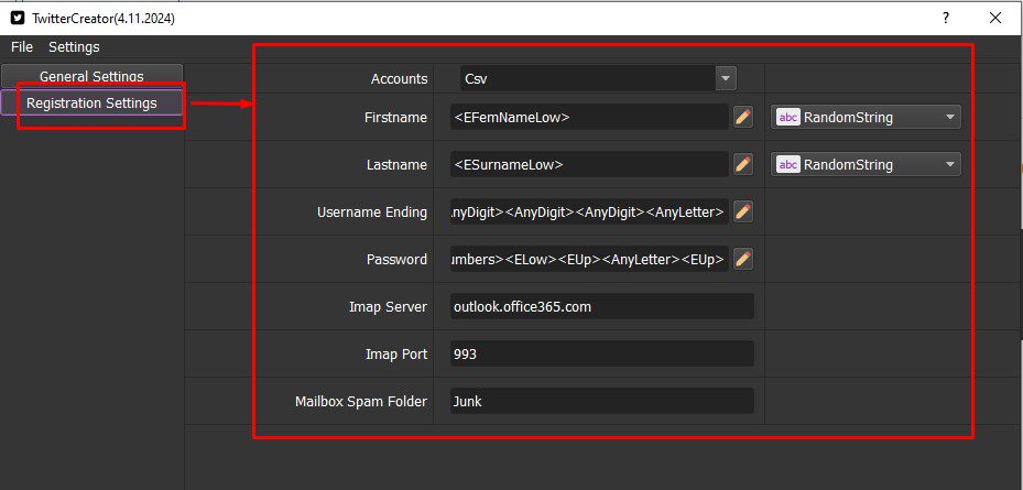Hướng dẫn cài đặt mục Registration Settings - Tool tạo nick Twitter