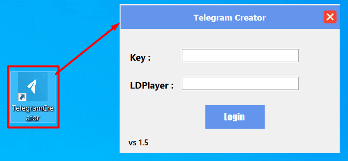 Giao diện login vào phần mềm Telegram Creator