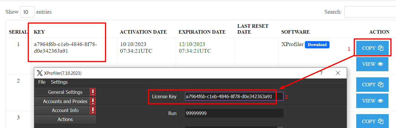 license key - bulk edit X profiles