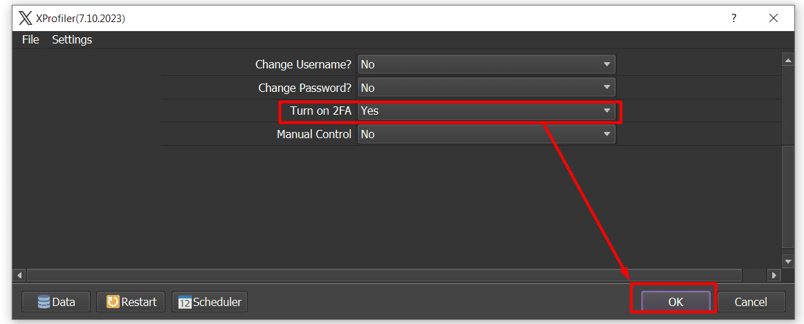 bulk edit X profiles - turn on 2FA