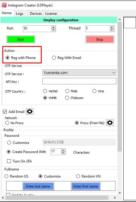 Reg with Phone - Phần mềm tạo tài khoản Instagram