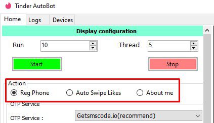 Action phần mềm TinderAutoBot - Tinder Bot