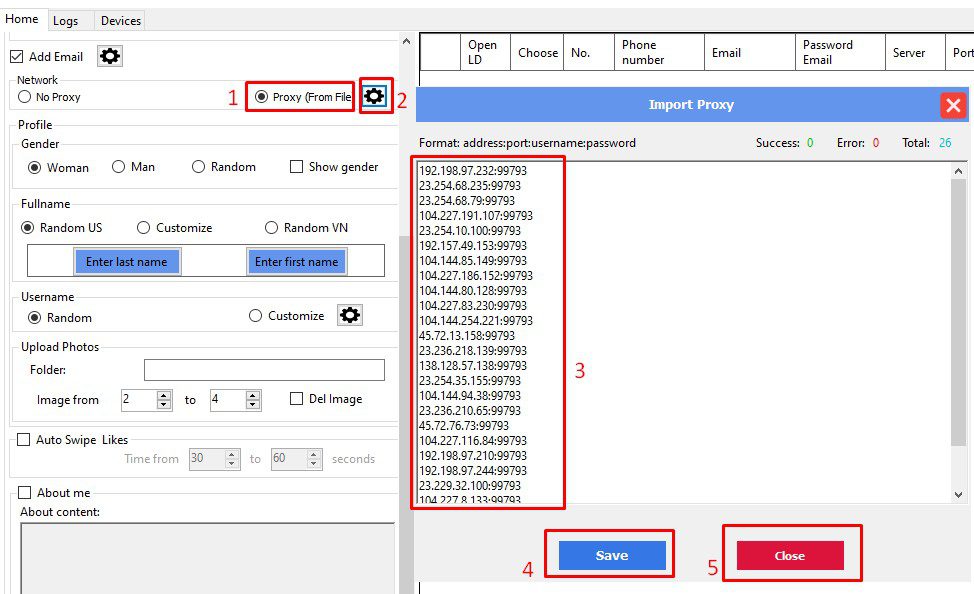 Nhập file proxy - Tinder bot