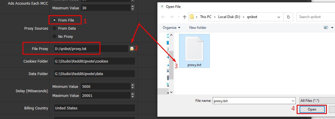 Dẫn file proxy - Tool tạo tài khoản MCC