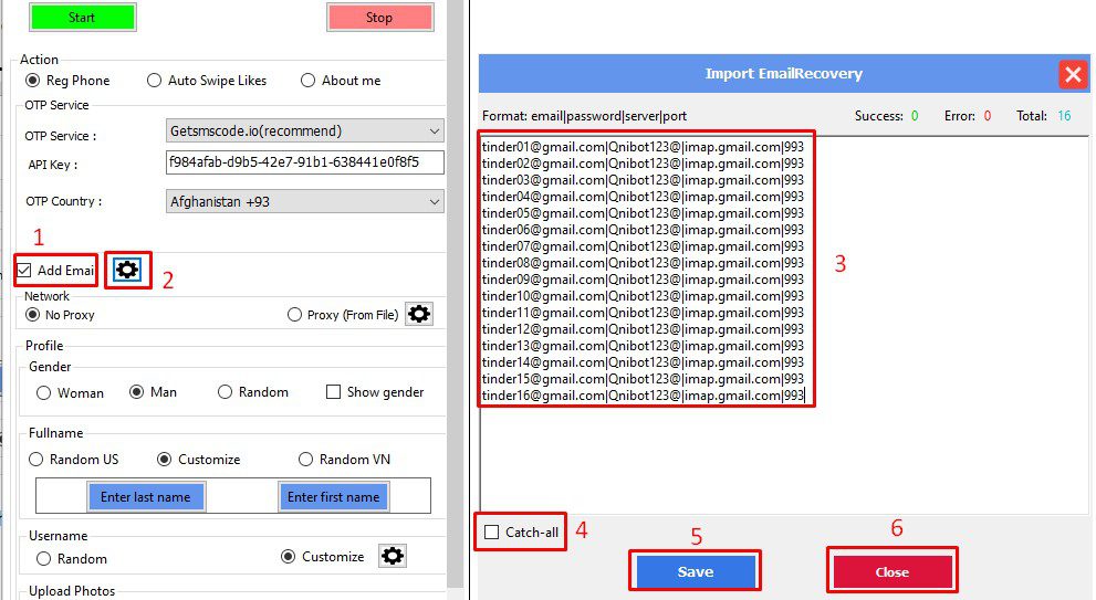 Nhập Hotmail vào phần mềm - Tinder bot