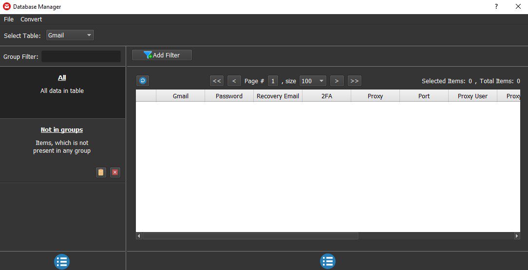 Bảng quản lý tài khoản tool kháng Gmail