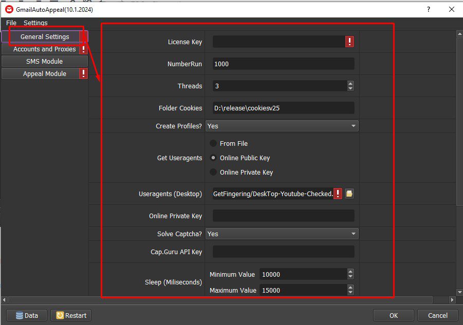 Cài đặt chung - Tool kháng Gmail