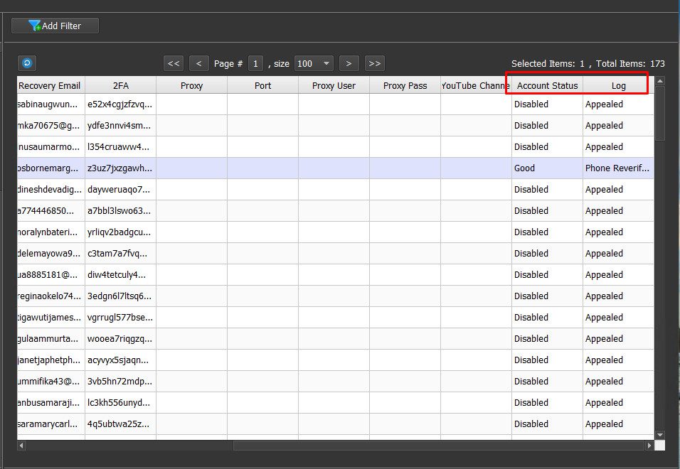 Kết quả trong tool kháng Gmail