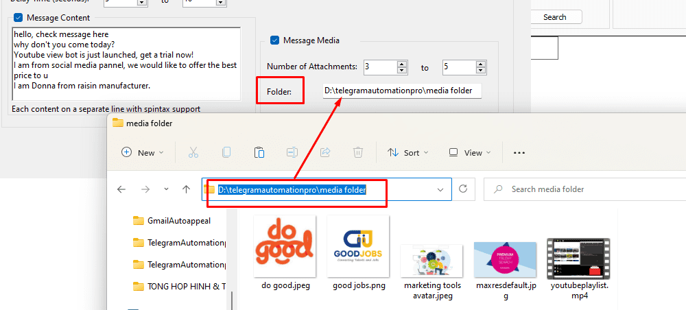 folder containing media - send messages to group