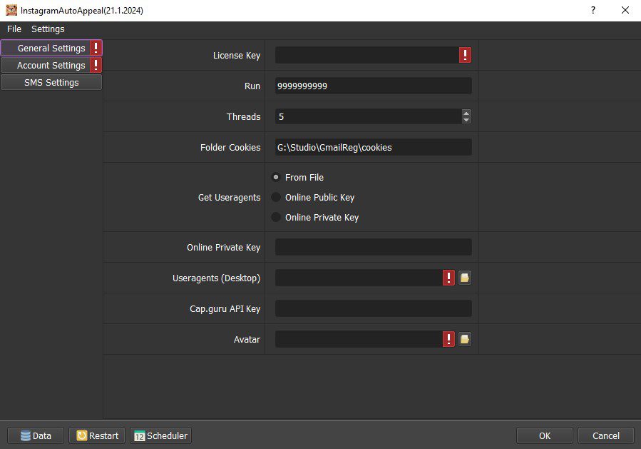 Giao diện tool kháng Gmail - Phần mềm InstagramAutoAppeal