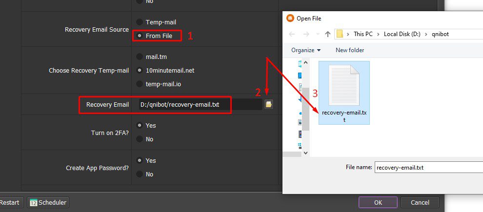 Dẫn file Email khôi phục - Tool bật 2FA Hotmail