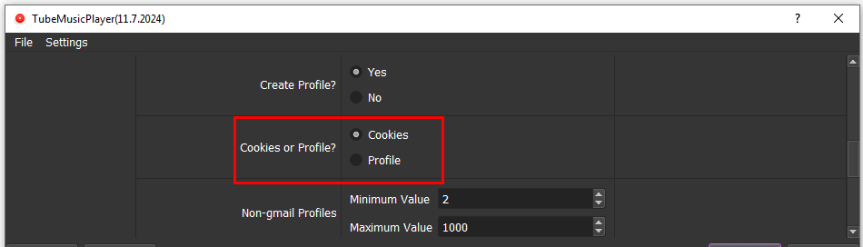 cookies or profile  - youtube music auto tool