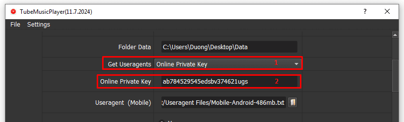 get useragent - online private key - increase youtube music plays