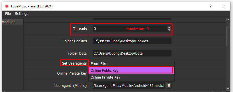 get useragent - online public key - increase youtube music plays