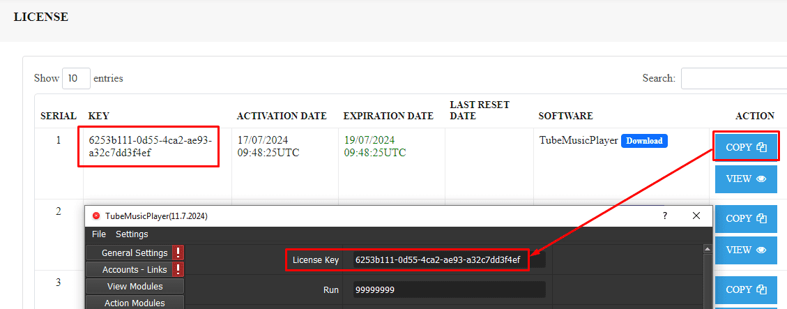 license key- increase youtube music plays
