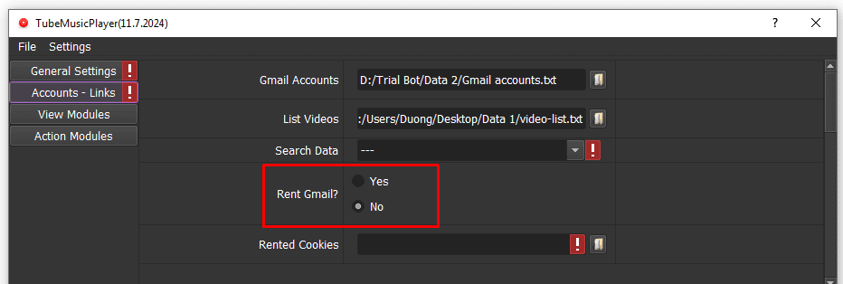 rent gmail - no  - youtube music auto tool
