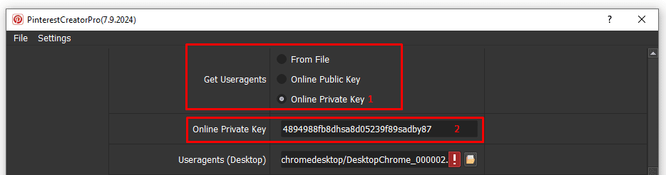 get useragent - online private key - auto create Pinterest accounts
