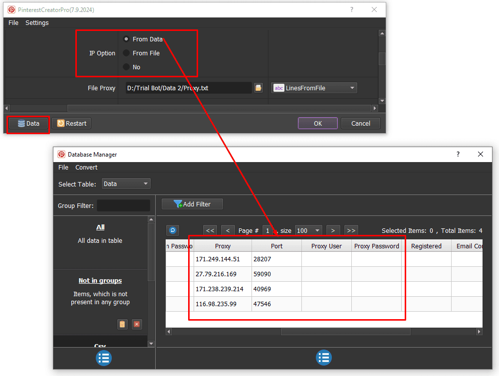 IP Option - from data - Pinterest account creator