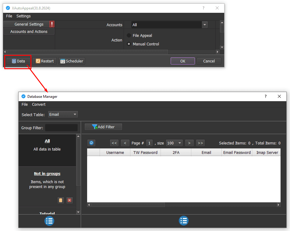 import accounts - click data - X auto tool