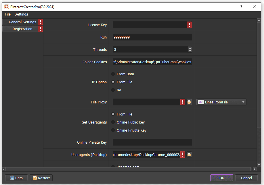 interface - Pinterest account creator