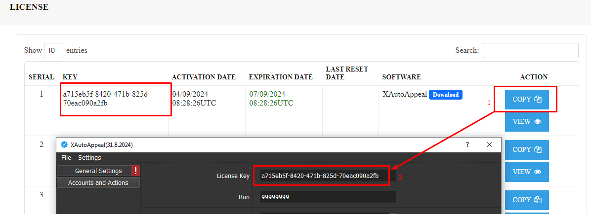 license key - appeal suspended X accounts