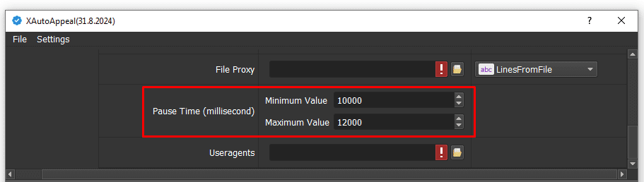 pause time - X auto tool