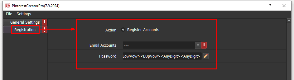 registrations  - auto create Pinterest accounts