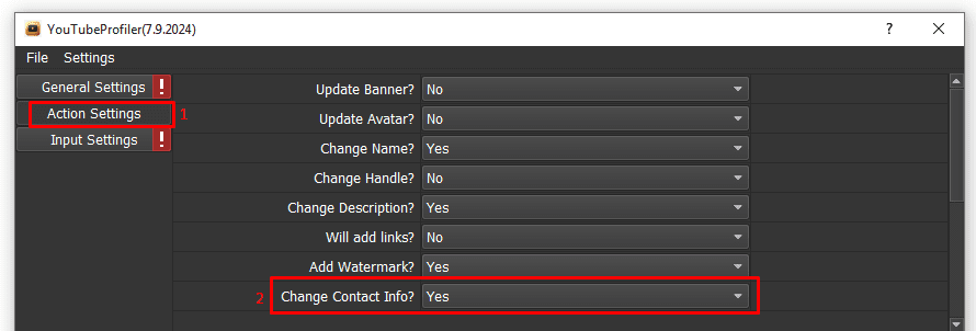 contact info - action - manage multiple youtube channels