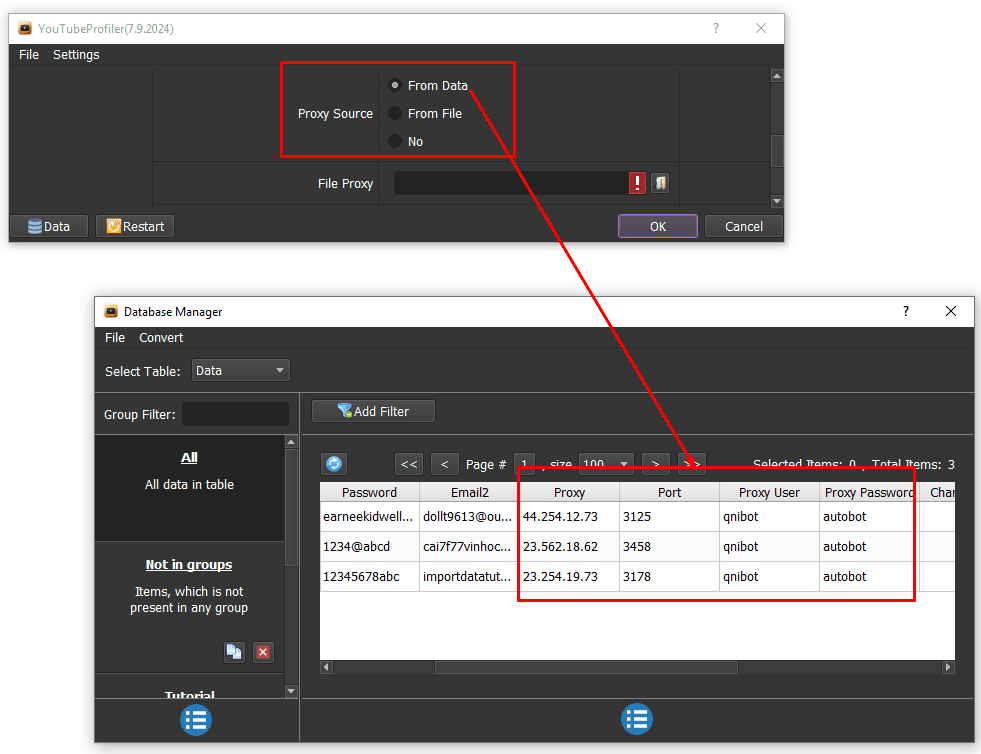 proxy - from data  - phần mềm YouTube