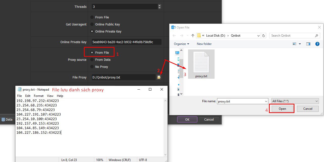 Dẫn file lưu danh sách proxy vào tool tạo refresh token